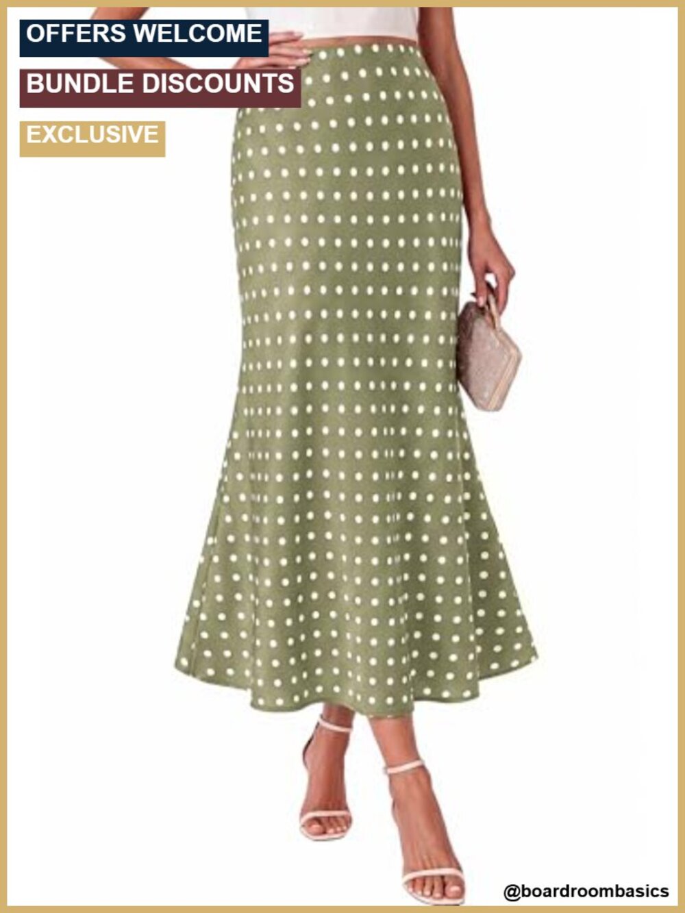 Silk Midi A-Line Skirt Women High Waisted Satin Long Elastic - Black Dot